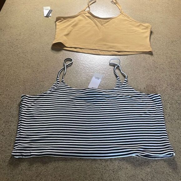 BP. Bundle of 2 Cropped Tank Tops XL - Mustard, Black White Striped - Picture 2 of 8